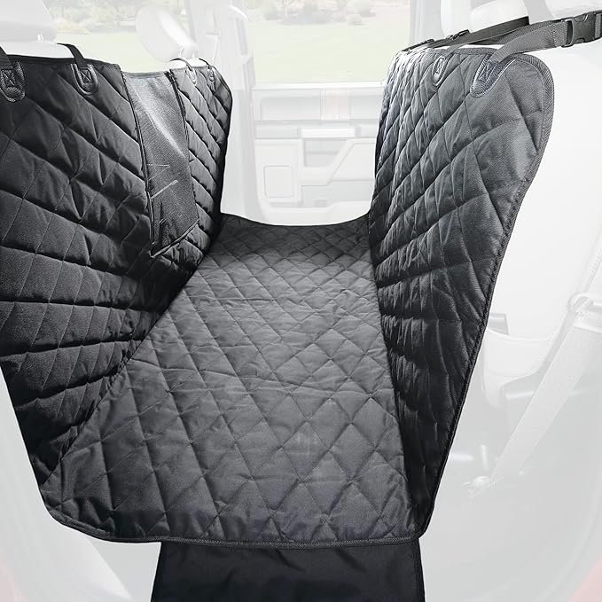 4Knines Dog Floor Hammock for Truck & Crew Cab with Fold Up Seats – Back Seat Pet Cover for Dogs – Compatible with Ford F-150, GMC, Chevrolet, Toyota Full Size Trucks (Passenger Side Split, Black)