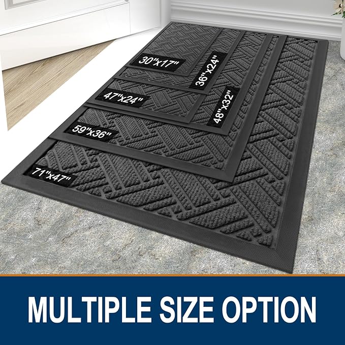 OLANLY Indoor Outdoor Mat, Sturdy Natural Rubber Floor Mat, Non Slip Low Profile Waterproof Doormat, and Stain Front Door Mats, Easy Clean Patio Entrance Mat, 30''x17'', Light Grey