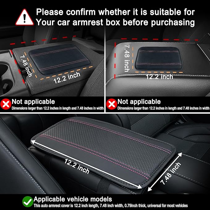 Amiss Car Center Console Pad, Universal Waterproof Car Armrest Seat Box Cover, PU Leather Auto Armrest Cover Protector,Vehicle Interior Accessories fits SUV/Truck/Car (Black-Pink)