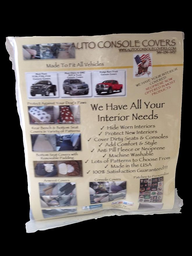 Auto Console Covers- Fits The Chevy Equinox 2018-2024 Center Console Armrest Cover Fleece Fabric (Tan with Brown Paws)