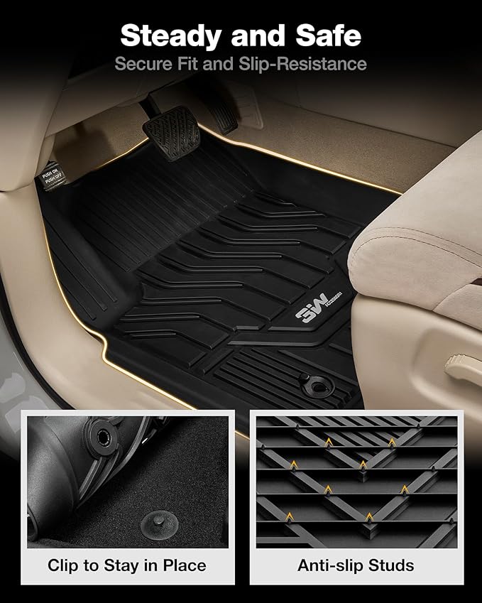 3W Floor Mats Fit for Nissan Armada 2017 2018 / Infiniti QX80 2014-2018 / Infiniti QX56 2011-2013, All Weather TPE Custom Fit Car Accessories 1st and 2nd Row Full Set Car Mats, Black