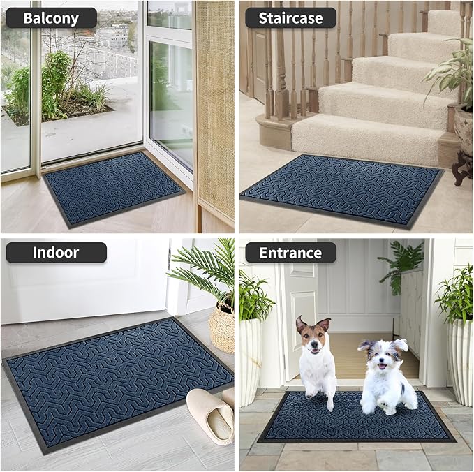 Yimobra Extra Large Door Mat Outside Entrance 60x36, Waterproof Heavy Duty Outdoor Mats for Front Door, Non Slip Rubber Entry Mat for Garage Patio Indoor, Easy Clean, Blue