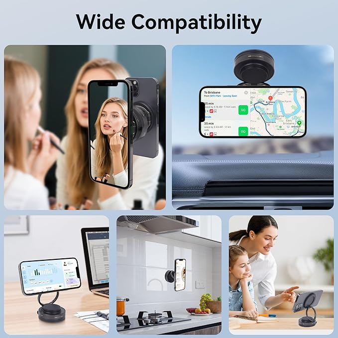 Suction Magnetic Phone Mount with 360° Rotation & Foldable Design Universal Suction Holder for Car Dashboard/Mirror Fits iPhone & All Smartphones via Magnetic Ring 826001