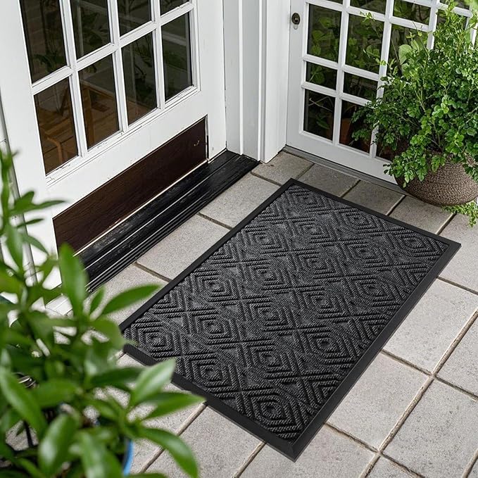 Yimobra Door Mat, Outdoor Indoor Entrance Welcome Mat, Heavy Entry Front Door Mat, Stain & Fade Resistant, Low Profile, Sturdy Rubber, Easy Clean Patio Floor Mat, Waterproof, 29.5 x 17, Gray