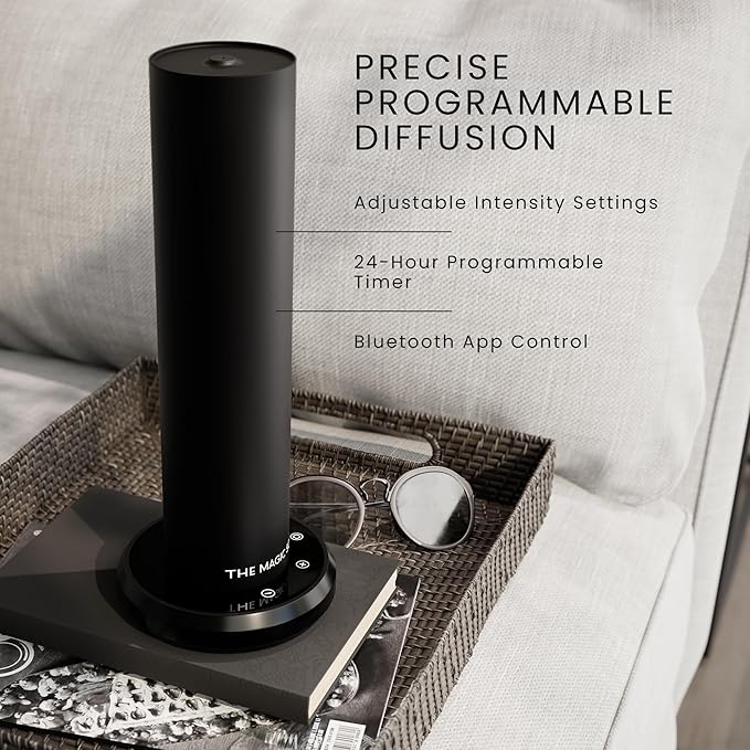 The Magic Scent Bluetooth Tower Diffuser Home & Office - Smart Ultra-Quiet for Home & Hotel - Waterless Cold-Air Programmable Professional Diffuser Machine - Essential Aroma Oil Included