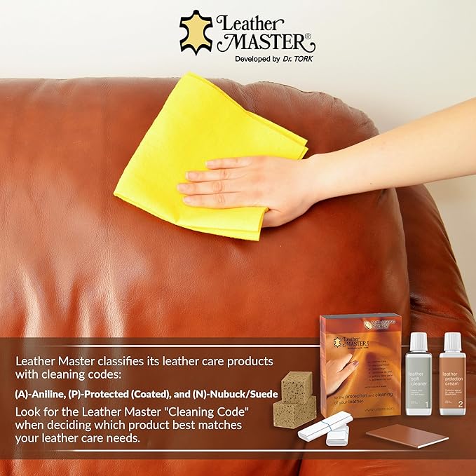 Leather Master Leather Care Kit | Leather Cleaner and Conditioner Kit | Cleans & Restores Car Seats, Furniture, Purses, Jackets | Includes Leather Cleaner, Leather Conditioner, Sponge & Wipes