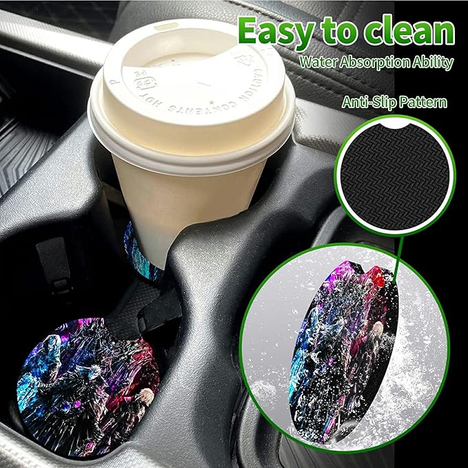 Universal Auto Center Console Pad and 2Pcs Car Coasters Set, Anti Slip Soft Neoprene Car Armrest Seat Box Cover Protector for Most Vehicle - Car Interior Accessories, Night Warriors