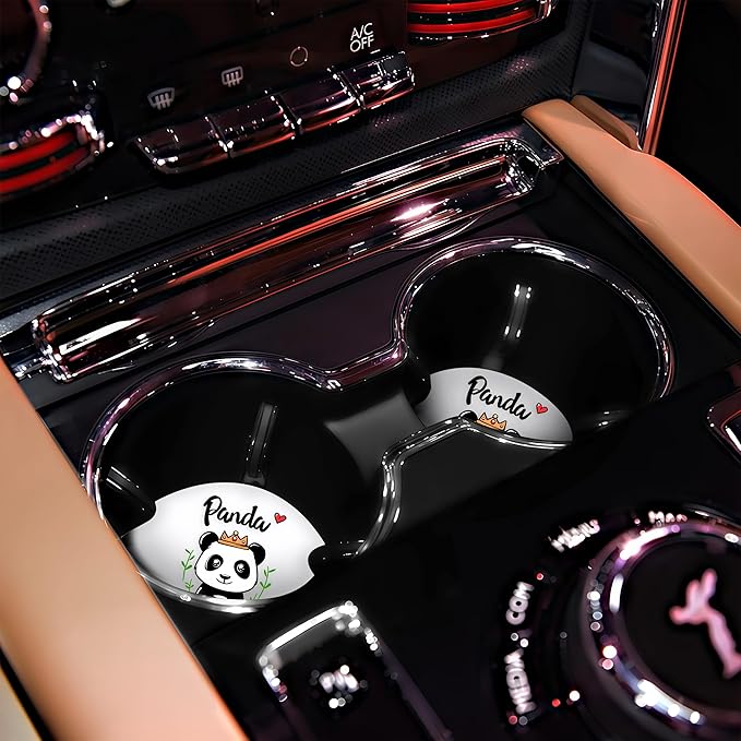 2 Pack Panda Car Cup Holder Coaster, Cute Panda Car Interior Accessories Drink Coaster for Women & Men, Panda Lovers Themed Gifts Stuff Accessories Things Merchandise Items!