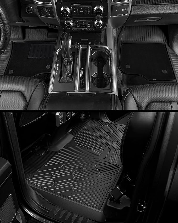 3W Floor Mats & Front Carpet for Ford Super Duty Crew Cab F-250 & F-350 & F-450 & F-550 (2017-2024 2025), All-Weather Storage TPE 1st & 2nd Row Liners, Bucket Seat Compatible, Not for Vinyl Floor