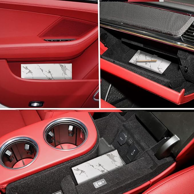 TOURSUIT Car Registration and Insurance Card Holder, Vehicle License Document Glove Box Compartment Organizer, Interior Car Accessories for Women Men Teens (Marble Grey)