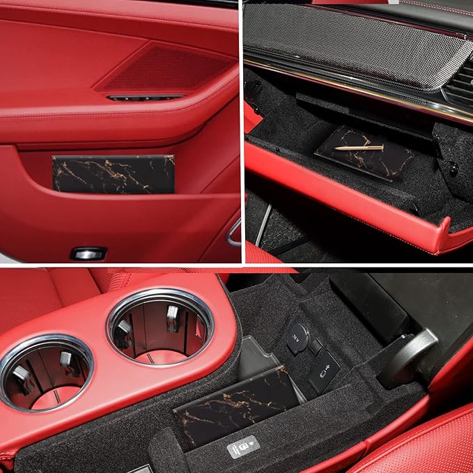 TOURSUIT Car Registration and Insurance Card Holder, Vehicle License Document Glove Box Compartment Organizer, Interior Car Accessories for Women Men (Marble Black)