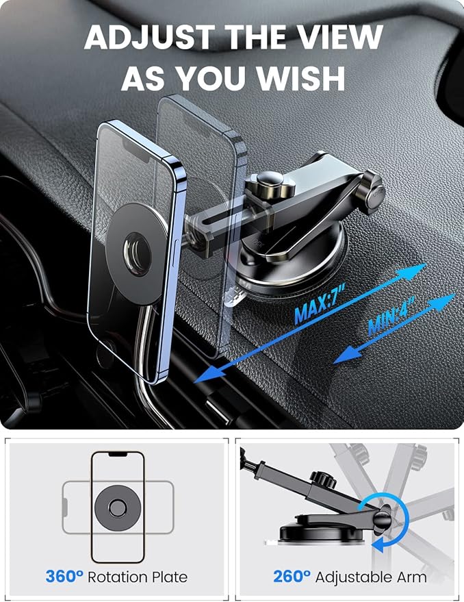 eSamcore Retractable Magnetic Car Mount for iPhone 15/14/13 Pro Max and Magsafe Case, Black