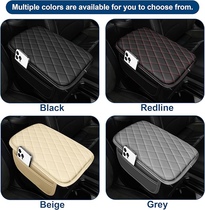 Car Center Console Cover Fit for Volkswagen Atlas Leather Armrest Cover with 2 Storage Bags Waterproof Console Cover Scratch & Wear Resistant(Redline)