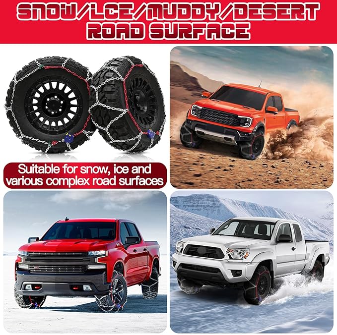 DEDC Auto Lock Snow Tire Chains,1 Min Quick, 4.5mm Enhance Manganese Steel Anti Skid Chains for Car SUV And Pickup Trucks Tire Traction Winter Ice Iced Cold Road, Fit 245 255 265 275 Set of 2 (KS1617)