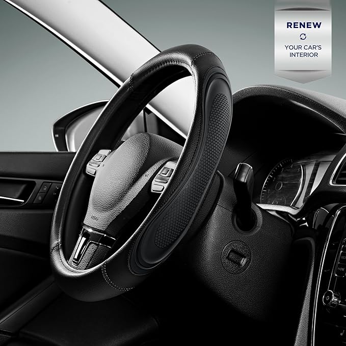 Road Comforts Car Steering Wheel Cover - Microfiber Leather Steering Wheel Wrap Sports 14.5-15 Inch Steering Wheel Cover Non-Slip for Men Women Black Color