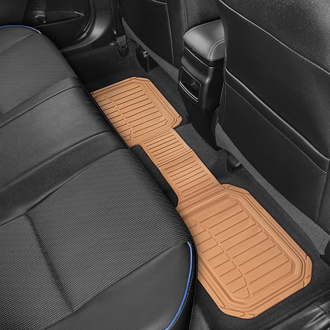 Motor Trend 943-BG FlexTough Defender Car Floor Mats -Next Generation Deep Dish Heavy Duty Contour Liners for Car SUV Truck & Van-All Weather Protection, Trim to Fit Most Vehicles Beige