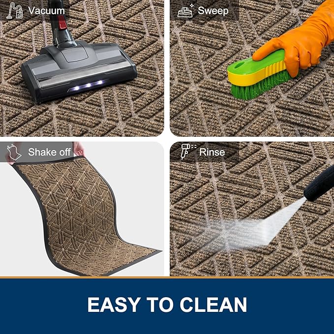 Smiry Front Door Mat Outside Entrance, Heavy Duty Sturdy Natural Rubber Doormat, Trap Dirt and Moisture, Easy Clean Low Profile Mats for Indoor Outdoor Entry, Grid Geometric (29.5x17, Brown)