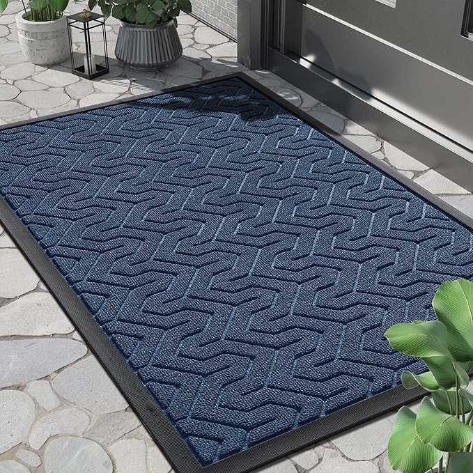 Yimobra Large Door Mat Outside Entrance 36x24, Waterproof Heavy Duty Outdoor Mats for Front Door, Non Slip Rubber Entry Mat for Garage Patio Indoor, Easy Clean, Blue