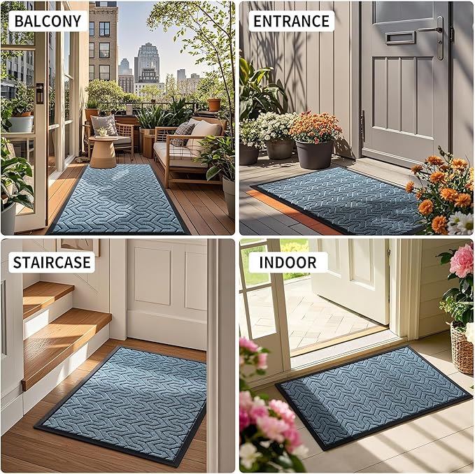 Yimobra Large Door Mat Outside Entrance 47x32, Waterproof Heavy Duty Outdoor Mats for Front Door, Non Slip Rubber Entry Mat for Garage Patio Indoor, Easy Clean, Mix Blue