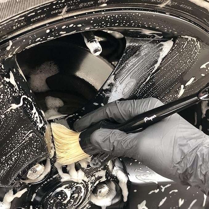 Premium Car Detailing Brush Set - Professional 3 Pack Kit Detail Brushes with Soft Boars Hair Bristles for Auto Interior & Exterior - for Cleaning Leather Seats, Air Vents, Wheels & Emblems