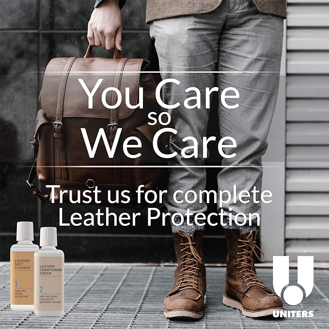 UNITERS Leather Care KIT Cleaning and Conditioning (250ml) - Leather Cleaning Kit with Leather Soft Cleaner and Leather Conditioning Cream for Furniture, Upholstery, Shoe, Bags, and Car Interior