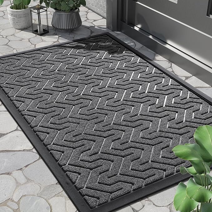 Yimobra Large Door Mat Outside Entrance 36x24, Waterproof Heavy Duty Outdoor Mats for Front Door, Non Slip Rubber Entry Mat for Garage Patio Indoor, Easy Clean, Mix Grey