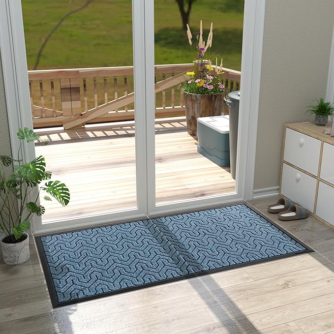 Yimobra Large Door Mat Outside Entrance 47x24, Waterproof Heavy Duty Outdoor Mats for Front Door, Non Slip Rubber Entry Mat for Garage Patio Indoor, Easy Clean, Mix Blue