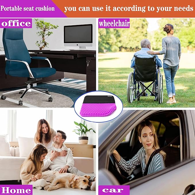 Plus Size Gel Seat Cushion, Extra Large and Thick, Seat Cushion for Pressure Relief for Back, Hip, Sciatica, Tailbone Pain, Used for The Office, Car, Wheelchair, Truck, Recliner.(Rose red)