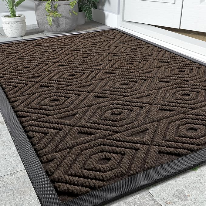 Yimobra Door Mat, Outdoor Indoor Entrance Welcome Mat, Heavy Entry Front Door Mat, Stain & Fade Resistant, Low Profile, Sturdy Rubber, Easy Clean Patio Floor Mat, Waterproof, 36 x 24, Brown