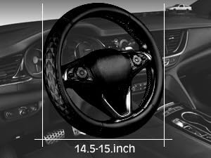 CAR PASS 3D Memory Foam Leather Steering Wheel Cover Set, Comfortable Leather Center Console Armrest Cushion with Storage Bags Non-Slip 14.5-15in Car Interior Covers Sets, 4 PCS All Black Rhomb