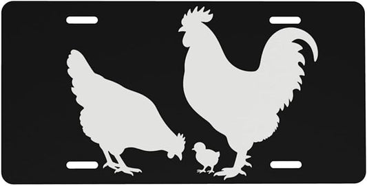 Chicken Front License Plate Car Decorative License Plates Aluminum Metal Decor Accessory Novelty Vanity Tag Cover with 4 Holes for Men Women 6" X 12"