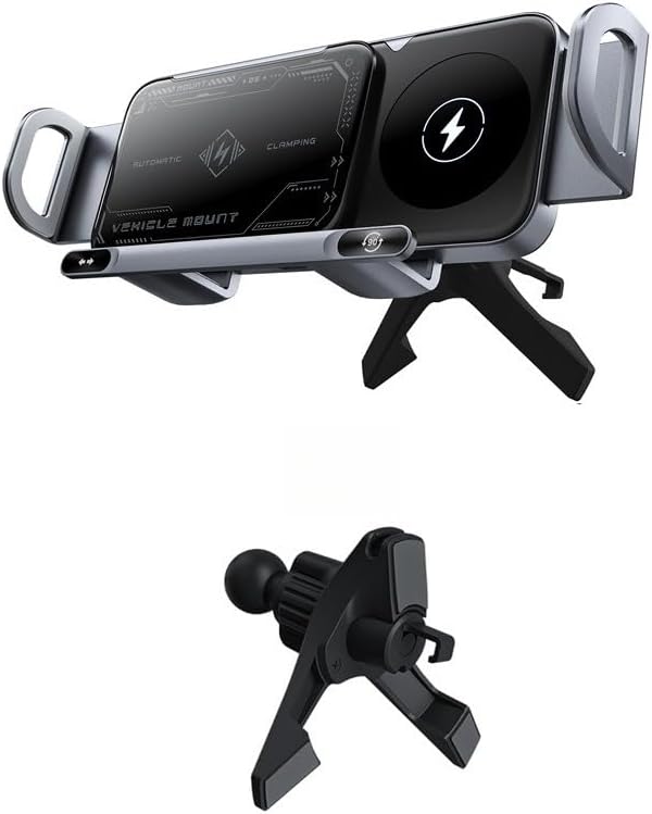 15W Fast Wireless Car Charger Mount with Auto Rotation, Hands-Free Phone Holder for Dashboard, Compatible with Most Phones (Gray,Inverted Base)