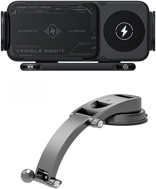 15W Fast Wireless Car Charger Mount with Auto Rotation, Hands-Free Phone Holder for Dashboard, Compatible with Most Phones (Black,Suction Cup)