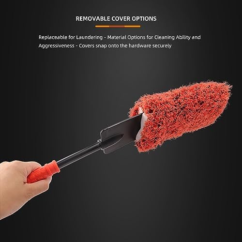 SPTA Car Wheel Brush Set, 2Pcs Microfibre Rim Brush with Extra 2 Large and 2 Small Interchangeable Microfiber Covers, Rim Cleaner Brush for Wheel Cleaning, Wheel Cleaning Brush for All Wheel Types