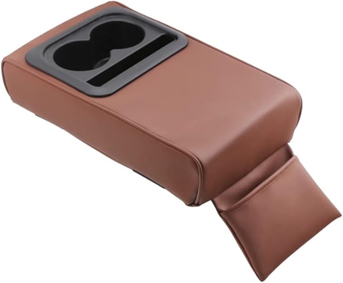 soputry Leather Car Armrest Box Pad, 2023 New Car Center Console Cover Pad Leather Auto Armrest Cover, Universal Arm Rest Cushion Pads for SUV/Truck/Vehicle (Brown2.0, with Cup Holder)