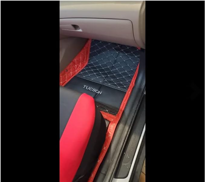 YaruicarCustom Car Floor Mats for 99.99% Sedan SUV Sports Car Men Women Protection Full Coverage Pads Anti-Slip Leather Floor Lining All Weather Car Floor Mats (Black Red -3)
