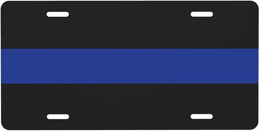 Thin Blue Line Front License Plate Aluminum Decorative License Plates Funny Metal Car Plate 6"X12" Novelty Vanity Tag Cover with 4 Holes Car Decor Accessory