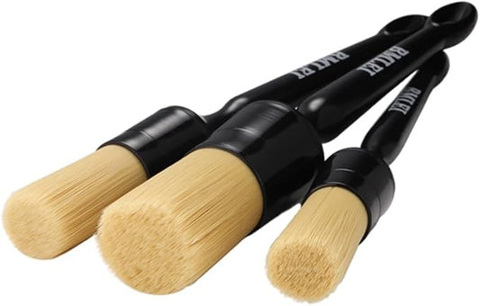 3pcs Car Detailing Brushes Set,Boars Hair Auto Car Detail Brush Kit No Scratch, Car Detailing Kit for Clean Interior or Exterior, Wheels, Tires, Engine Bay, Leather Seats