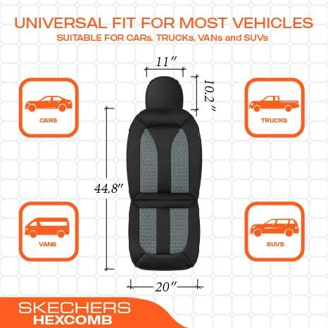 Skechers Memory Foam™ Car Seat Covers, Hexcomb Breathable Thick Seat Covers Two Front Seat Covers, Airbag Compatible, Automotive Comfort & Protection for Most Cars,Van,Trucks, SUVs (Grey)
