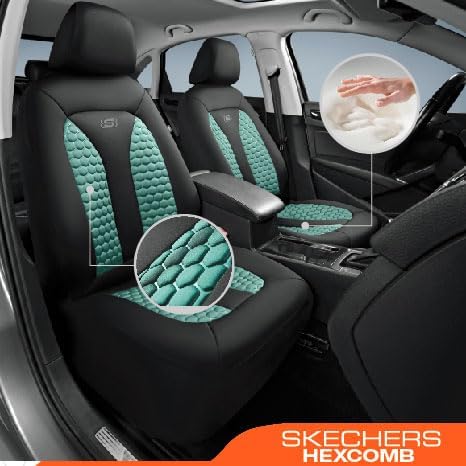 Skechers Memory Foam™ Car Seat Covers, Hexcomb Breathable Thick Seat Covers Two Front Seat Covers, Airbag Compatible, Automotive Comfort & Protection for Most Cars,Van,Trucks, SUVs (Green,Two Front)