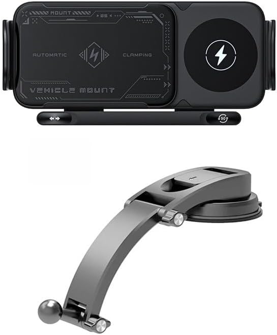 15W Fast Wireless Car Charger Mount with Auto Rotation, Hands-Free Phone Holder for Dashboard, Compatible with Most Phones (Gray,Suction Cup)