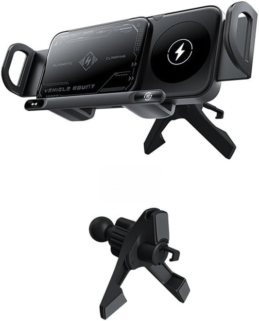 15W Fast Wireless Car Charger Mount with Auto Rotation, Hands-Free Phone Holder for Dashboard, Compatible with Most Phones (Black,Inverted Base)