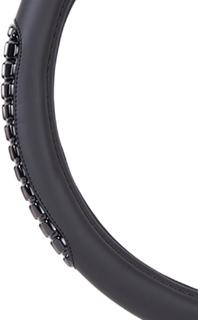 Flying Banner car Steering Wheel Cover Gel Massage Velvet Cool Warm Universal Size 15 inches SUV Truck Anti Slip Odorless Summer Winter (Black Black, Gel Massage)