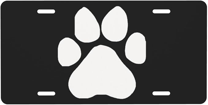 White Dog Paw Footprint Front License Plate Aluminum Decorative License Plates Funny Metal Car Plate 6"X12" Novelty Vanity Tag Cover with 4 Holes Car Decor Accessory