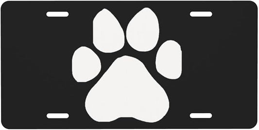 White Dog Paw Footprint Front License Plate Aluminum Decorative License Plates Funny Metal Car Plate 6"X12" Novelty Vanity Tag Cover with 4 Holes Car Decor Accessory