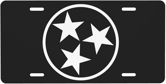 Tennessee Flag Black Tri-Star Volunteers Front License Plate Aluminum Decorative License Plates Funny Metal Car Plate 6"X12" Novelty Vanity Tag Cover with 4 Holes Car Decor Accessory
