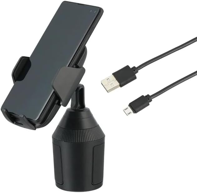 ONN Cup-Holder Phone Mount, Car Phone Stand with Wireless Charger, Compatible with Qi-Enabled Phones, Overcharge, Voltage, Current, Heat, and Short-Circuit Protection, Includes USB Charging Cable