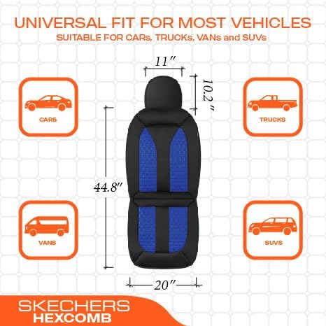 Skechers Memory Foam™ Car Seat Covers, Hexcomb Breathable Thick Seat Covers Two Front Seat Covers, Airbag Compatible, Automotive Comfort & Protection for Most Cars,Van,Trucks, SUVs (Blue,Two Front)