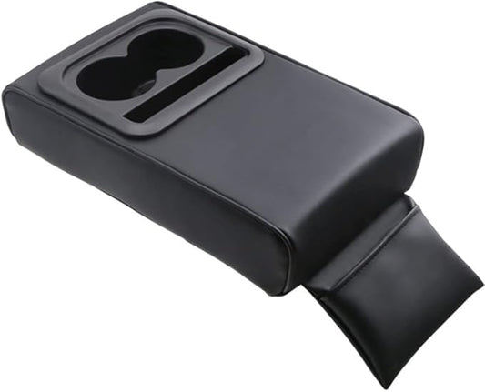 soputry Leather Car Armrest Box Pad, 2023 New Car Center Console Cover Pad Leather Auto Armrest Cover, Universal Arm Rest Cushion Pads for SUV/Truck/Vehicle (Black2.0, with Cup Holder)