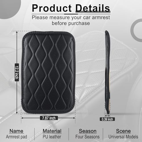 Amiss Auto Center Console Pad, Universal Waterproof Car Armrest Seat Box Cover, Car Interior Accessories, Breathable Leather Auto Armrest Cover Protector for Most Vehicle, SUV, Truck, Car (Black)